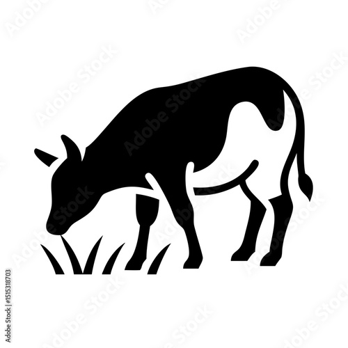Vector of a cow grazing on green grass
