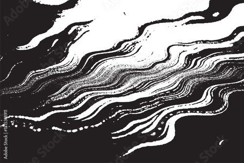 Black and White Liquid Wave Pattern with Abstract Flowing Lines

