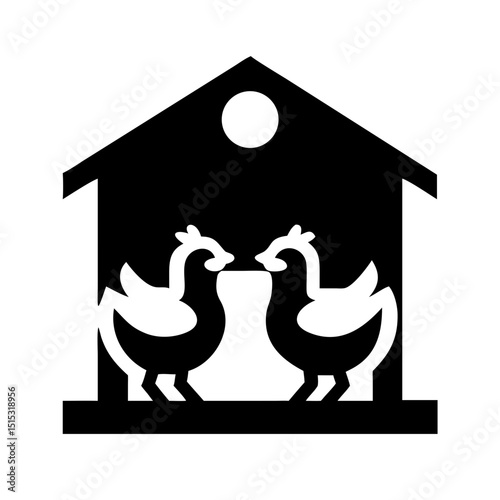 Vector of chickens walking around a coop
