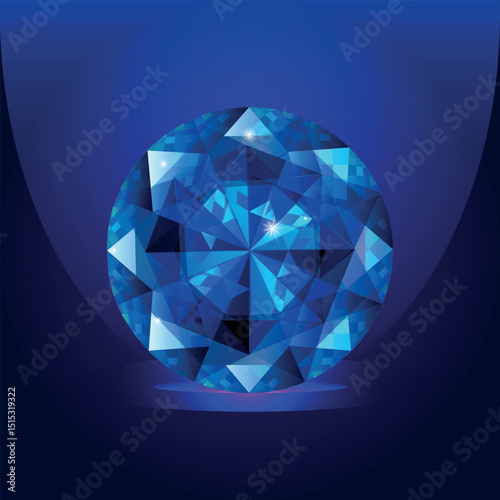 Vector illustration with a sparkling dark blue diamond on an abstract background. Perfect for luxury design, jewelry themes, or digital decorations.
