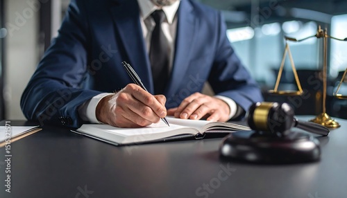 Lawyer writing legal document.