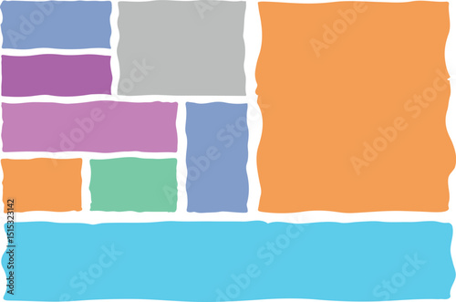 Collection of Abstract White Shapes on Blue Grid Background