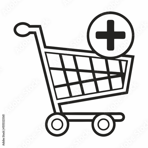 Shopping cart icon with plus sign for adding items in e-commerce