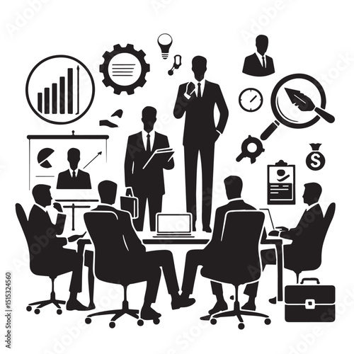 Black Color Consulting Silhouette Vector Illustration, Solid White Background