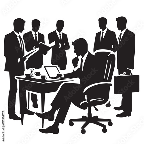 Black Color Consulting Silhouette Vector Illustration, Solid White Background