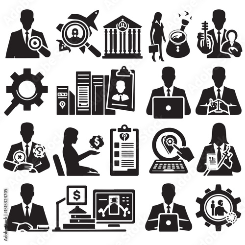 Black Color Consulting Silhouette Vector Illustration, Solid White Background
