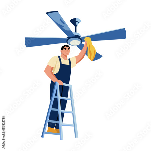 A flat style illustration showing fan dusting