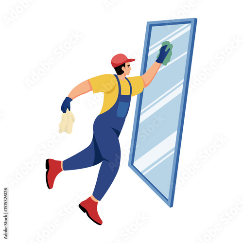 A flat style illustration showing a person wiping mirror