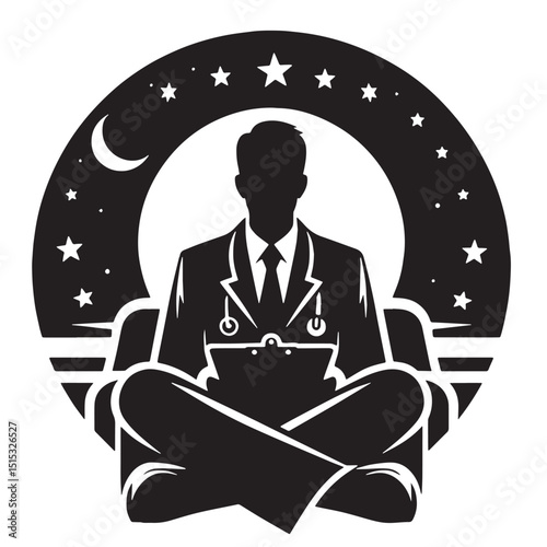 Black Color Counseling & Therapy Silhouette Vector Illustration, Solid White Background