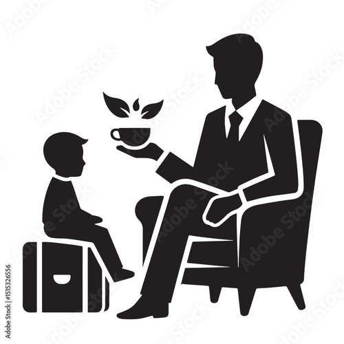 Black Color Counseling & Therapy Silhouette Vector Illustration, Solid White Background