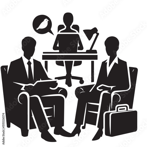 Black Color Counseling & Therapy Silhouette Vector Illustration, Solid White Background
