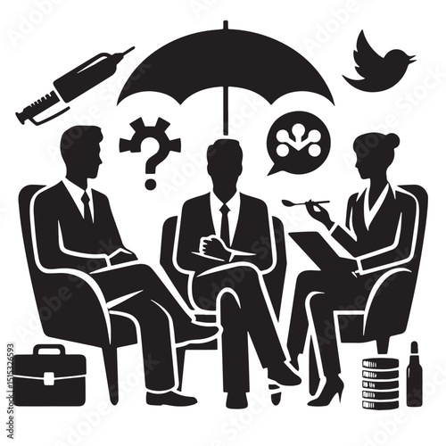 Black Color Counseling & Therapy Silhouette Vector Illustration, Solid White Background