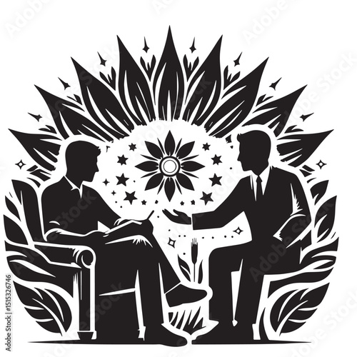 Black Color Counseling & Therapy Silhouette Vector Illustration, Solid White Background