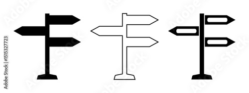 Set of road signs. Arrow direction sign. Empty signs on the road. Direction pointers. Road sign on the pole. Directional indicators and router. Information sign. Vector illustrations EPS10