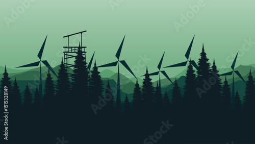 vector illustration of an abstract background with trees and windmill good for for wallpaper design, design template, background template, and tourism design template