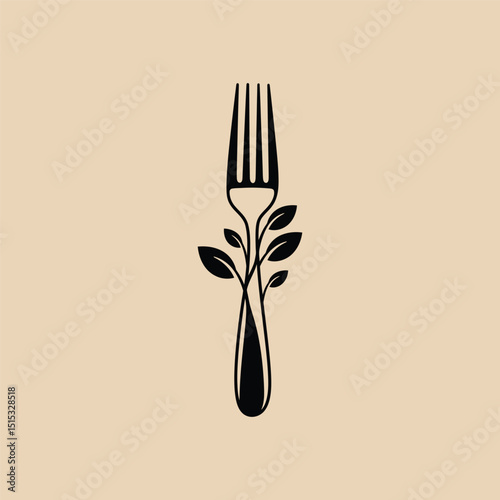 Elegant fork with leaves, symbolizing organic food, healthy eating, and sustainable lifestyle