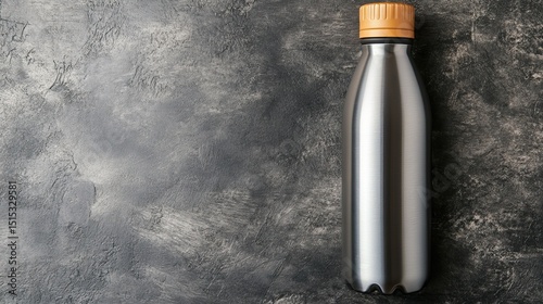 Wallpaper Mural Stainless steel water bottle resting on a textured dark surface for hydration needs Torontodigital.ca