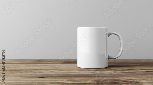 Wallpaper Mural Blank white coffee mug on a rustic wooden table against a gray background in bright light Torontodigital.ca