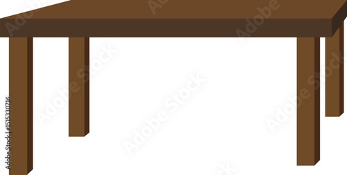 Modern Brown Wooden Table Vector – Minimalist Design Isolated on White Background