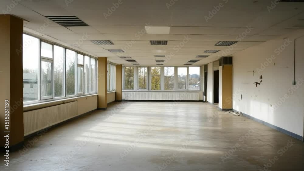 Empty Office Space Ready for Renovation with Natural Light and Modern Architecture Empty Office Space Ready for Renovation with Natural Light and Modern Architecture