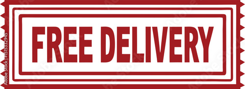 Red "Free Delivery" Stamp Design on White Background, E-commerce Shopping Promotion.