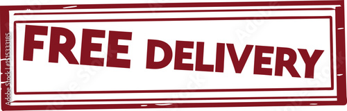 Bold Maroon "Free Delivery" Stamp on White Background, Rectangular Border