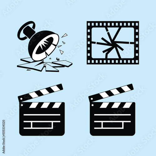 vector icons for cinema, Director's Chair , theatrical roles, video tape, cinema shattered spotlight, Theater Ticket
