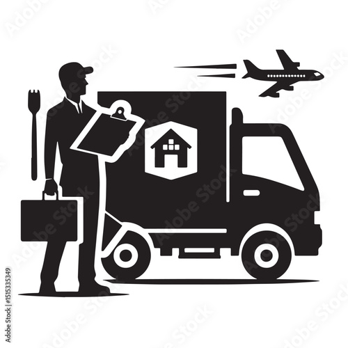 Black Color Delivery Services Silhouette Vector Illustration, Solid White Background