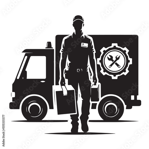 Black Color Delivery Services Silhouette Vector Illustration, Solid White Background