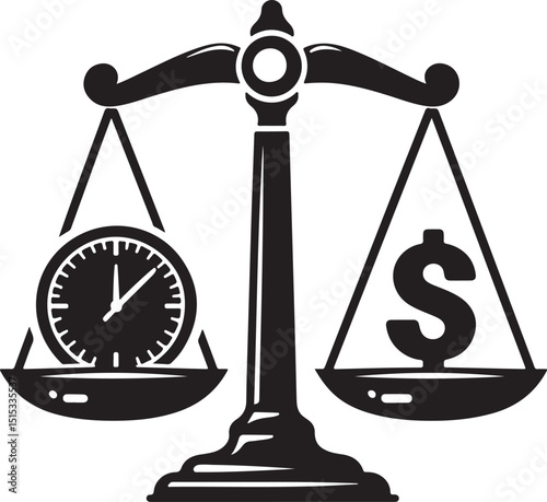 Money and time icon in balance scale vector design silhouette illustration