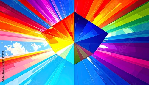 Colorful Cube with Sky Burst.