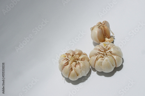 Close up of garlic free copy space isolated white background
