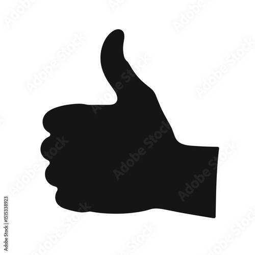 Black thumbs up hand icon in solid silhouette style  