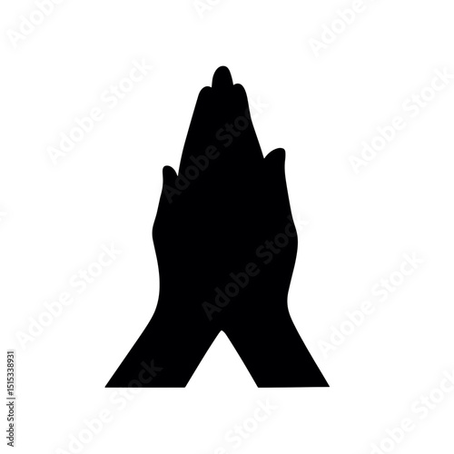 Praying hands black silhouette icon on white background  