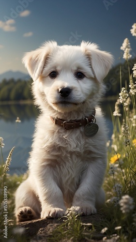 A pure white fluffy puppy