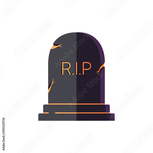 Black tombstone with R.I.P. engraving and cracks  