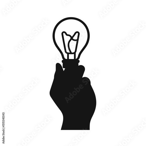 Hand holding light bulb icon in silhouette style  
