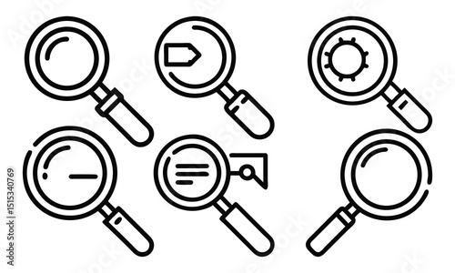 Vector magnifying glass icon set for search and zoom