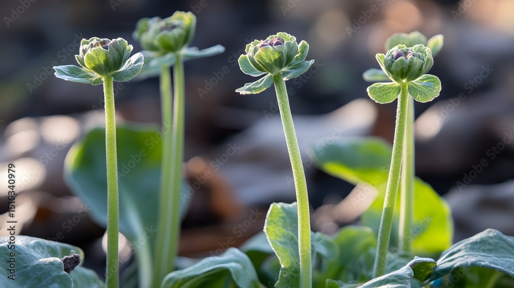 Obraz premium Closeup of Green Flower Buds in Sunlight