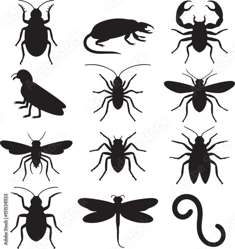 Insect and Animal Silhouette Collection Vector Set