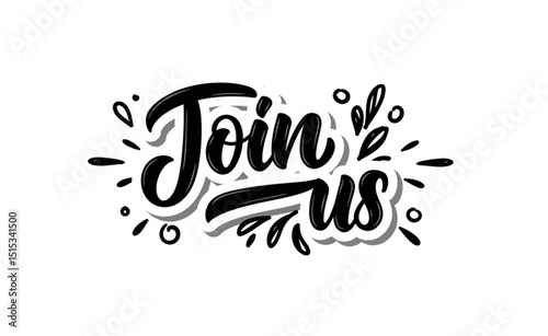 Stylish Join Us lettering perfect for social media posts, website banners, logo design, branding projects, and promotional materials, offering a vibrant and inviting feel.