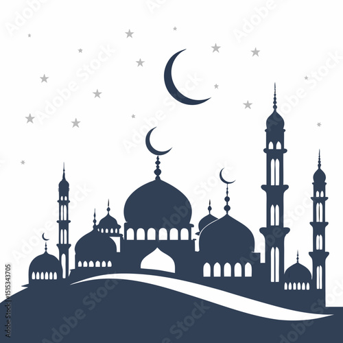 silhouette of mosque in night
