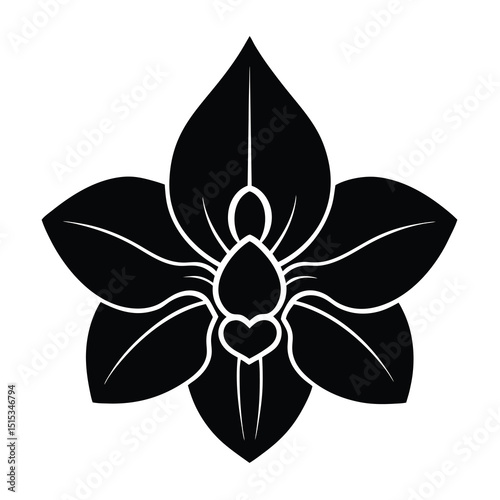 orchid flower icon with unique petal patterns silhouette vector illustration on white background