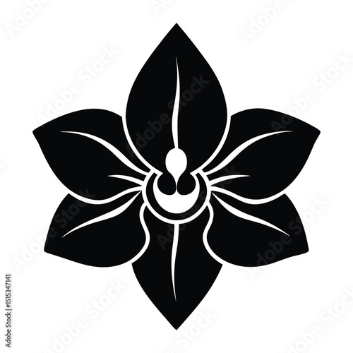 orchid flower icon with unique petal patterns silhouette vector illustration on white background