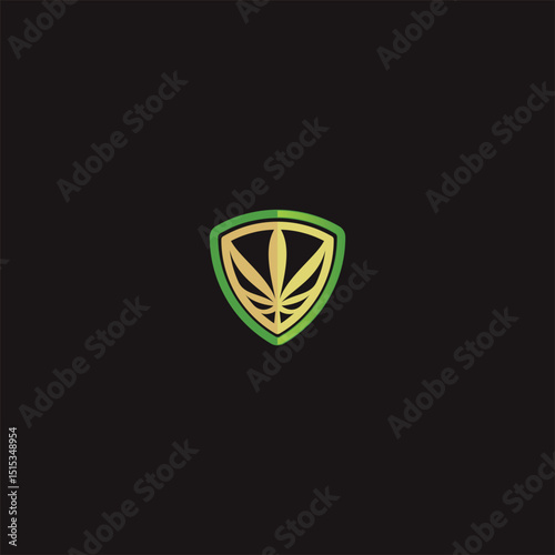 Cannabis shield emblem on black background