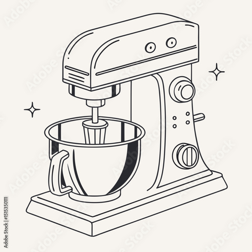 Kitchen mixer with bowl in minimalist line art style  