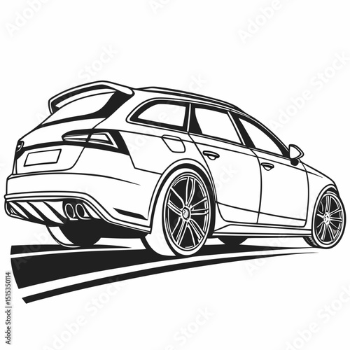 Car illustration with clean lines and dynamic angles in motion  