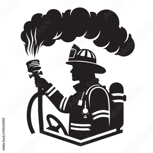 Black Color Firefighting Silhouette Vector Illustration, Solid White Background