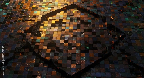 Abstract Metallic Mosaic Tiles with Geometric Design and Rich Color Palette