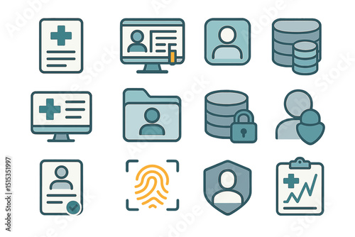 Secure digital medical icons illustrating data privacy and personal healthcare